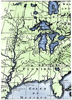 New France Prints: French missionary Louis Hennepins map of the Mississippi River valley