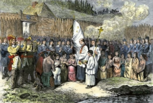 French priest baptising natives at Annapolis Royal