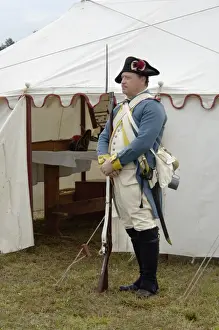 Bayonet Prints: French soldier guarding Rochambeaus tent at a reenactment on the Yorktown