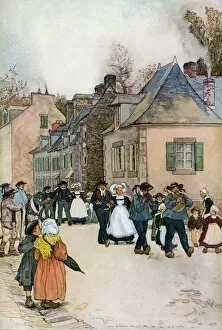 French village wedding procession, 1800s