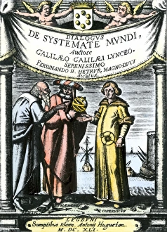 Italy Prints: Frontispiece of Galileos Systema Cosmicum