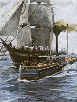 Power Gallery: Fultons steamboat Clermont on the Hudson River