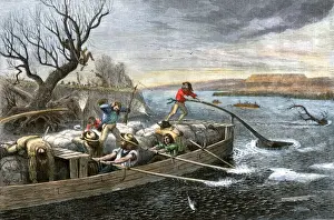 Montana Prints: Fur-traders on the Missouri River attacked by Native Americans