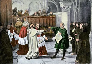 Roman Catholic Prints: Galileo attempting to defend his belief in the heliocentric solar system before