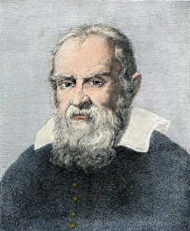 Galileo Galilei. Hand-colored 19th-century woodcut