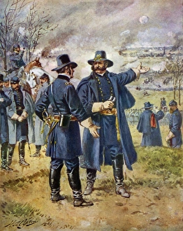Union Army Prints: General Burnside ordering Hooker to charge the heights at Fredericksburg