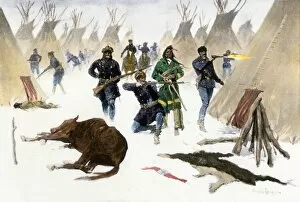 Massacre Gallery: General Crookes forces invading a Sioux village, 1877