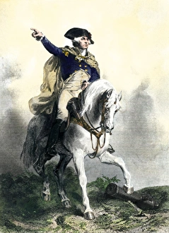 General Washington Prints: General George Washington in battle on horseback