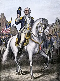 General Washington Prints: General George Washington leading troops on parade in New York City