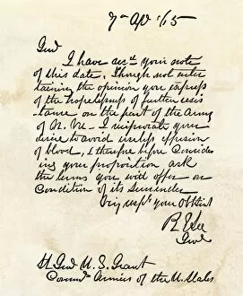 Grant Gallery: General Lees note agreeing to a surrender, 1865