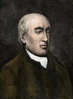 Scottish Prints: Geologist James Hutton. Hand-colored woodcut of a portrait