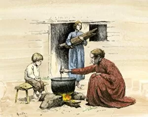 Rural Collection: Georgia Cracker family tending their cookpot, 1890s