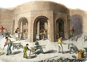 Oven Gallery: Glass factory workers in Britain, 1800s
