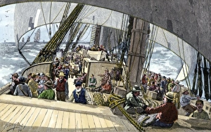 Atlantic Ocean Prints: Gold seekers en route to the California Gold Rush on a clipper ship in fair
