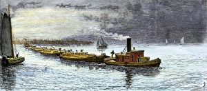 Canal Gallery: Grain barges leaving Chicago for the Erie Canal