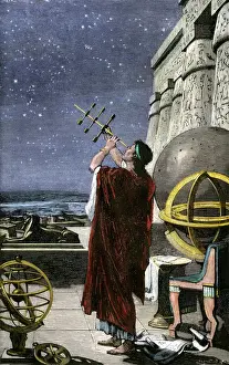 Greek astronomer Hipparchus mapping the stars over Alexandria