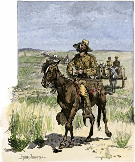 Horse Back Prints: Guide leading a wagon train to the Platte River onf the Oregon Trail