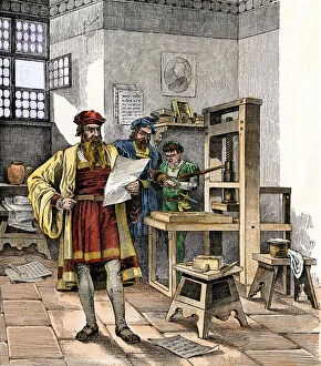 Images Dated 7th December 2011: Gutenbergs printing press, 1450s