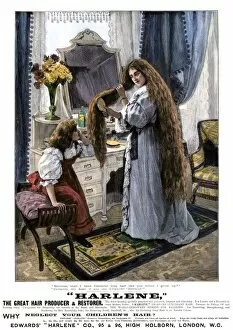 Beauty Gallery: Hair restorer ad, England, 1880s