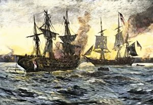 Naval Battle Gallery: Hand-colored printed halftone illustration
