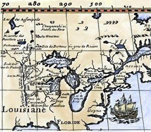 Louisiana Prints: Hennepins map of New France and Louisiana - La Carte de la Nouvelle France