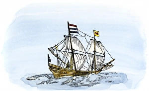 Dutch Prints: One of Henry Hudsons ships, early 1600s