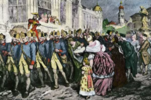 Germany Prints: Hessian soldiers sold by their duke to the British to fight in the American