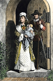 Crime Prints: Hester Prynne wearing the Scarlet Letter A in a scene from Hawthornes novel