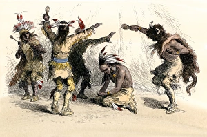 Dance Prints: Hiawatha encircled by shamans in a ceremonial dance
