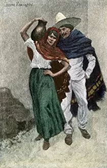Mexican Gallery: Hispanic couple on a southwestern street, 1800s