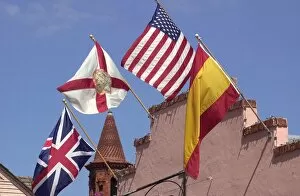 Spanish Collection: Historic flags in St. Augustine, Florida