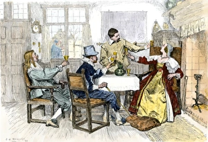 Holiday guests toasting the New Year in New Amsterdam