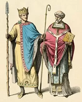 11th Century Collection: Holy Roman Emperor Heinrich II and a bishop