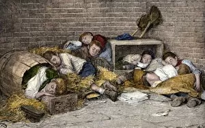 Social Problem Gallery: Homeless boys sleeping in an alley, 1890s