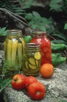 Outdoor Collection: Homemade pickles and canned tomatoes