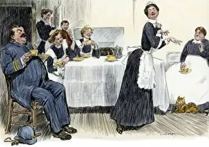 Kitchen Gallery: Household servants sharing a laugh, 1900