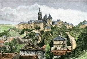 Palace Gallery: Hradschin Castle overlooking Prague, 1800s