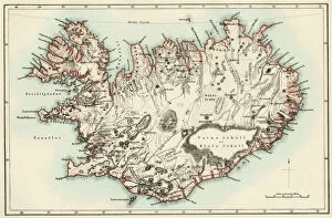 Atlantic Ocean Gallery: Iceland map, 1800s