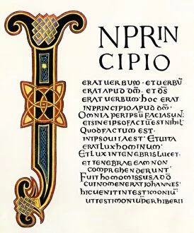 British Isles Collection: Illuminated manuscript page of the Gospels in Latin