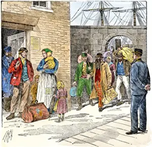 Immigrants arriving as contract laborers in an American port citiy