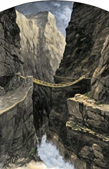 Bridge Prints: Inca hanging bridge over a gorge in the Andes Mountains