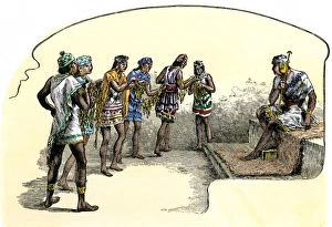 School Prints: Inca teacher giving lessons in counting using the quipu