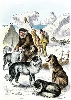 Innuit family with dog team and sled