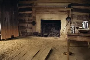 African American Collection: Interior of slave cabin where Booker T. Washington was born