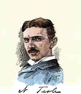 Inventor Nikola Tesla, with his signature