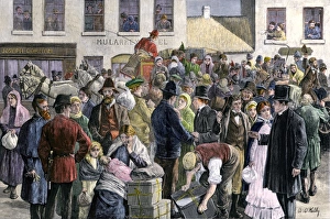 Ireland Prints: Irish emigrants saying goodbye to family and friends at Clifden