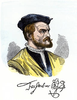 New France Prints: Jacques Cartier portrait with his autograph