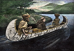 Mississippi River Prints: Jacques Marquette and Louis Joliet in a canoe on the upper Mississippi River