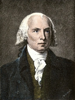 Signature Prints: James Madison. Hand-colored 19th-century engraving of a Gilbert Stuart painting