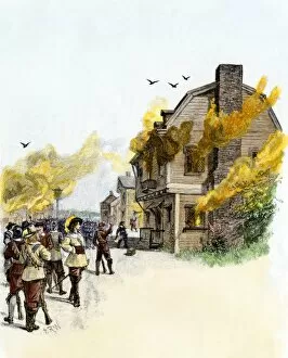 Jamestown Colony Collection: Jamestown burning during Bacons Rebellion